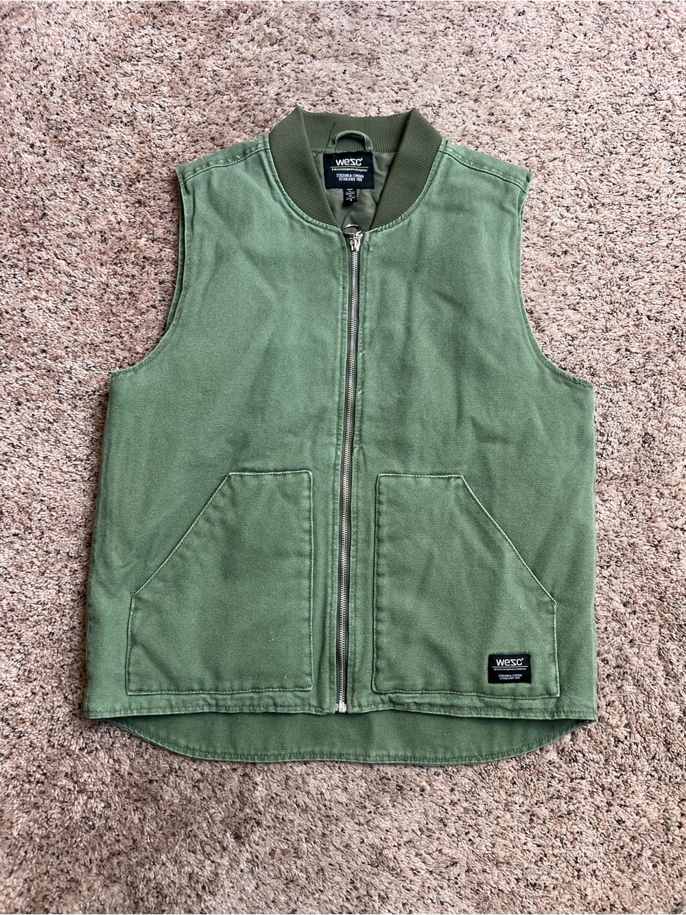 Wesc Quilted Canvas Vest Olive Green Size Large Full Zip